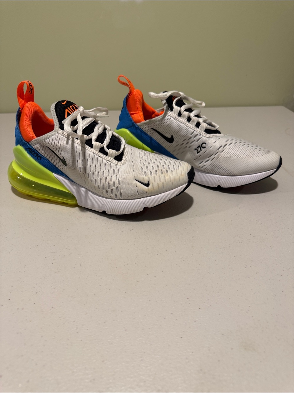 Nike Women’s White Sneakers with Neon Green, Blue and Orange Accents